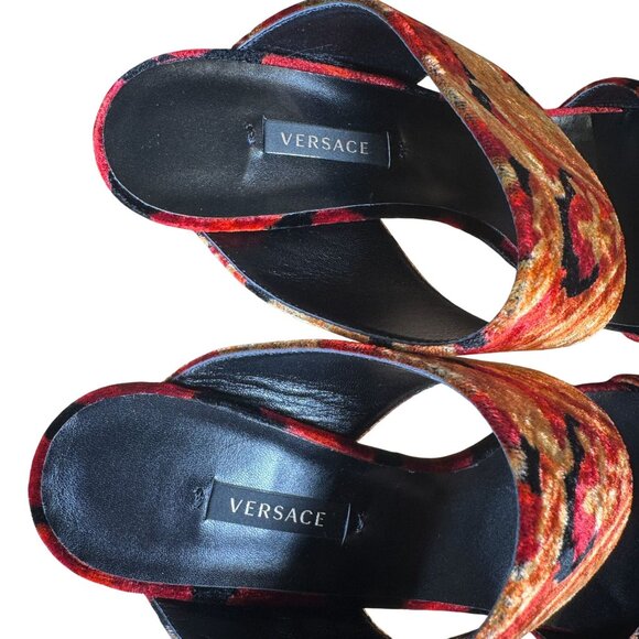 Versace Womens Baroque Velvet Sandals Size 40 Red & Gold Stiletto NIB - Picture 5 of 12